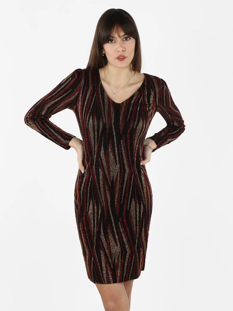 Abito donna a scollo a V con lurex - rosso