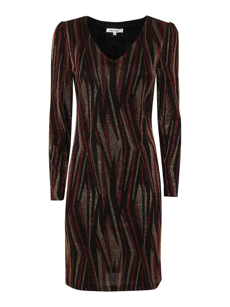 Abito donna a scollo a V con lurex - rosso