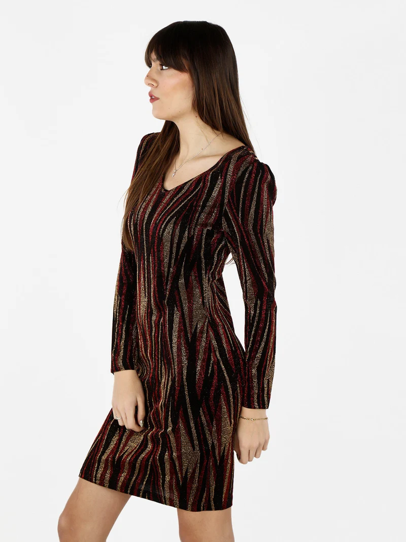 Abito donna a scollo a V con lurex - rosso
