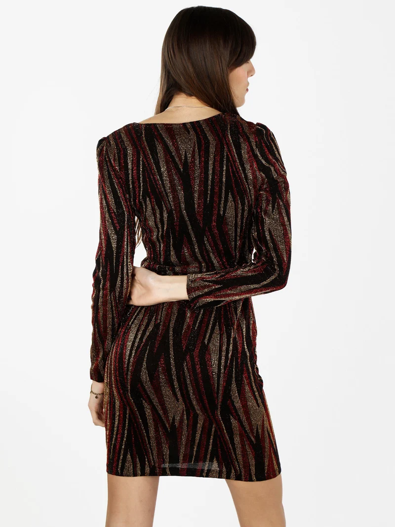 Abito donna a scollo a V con lurex - rosso