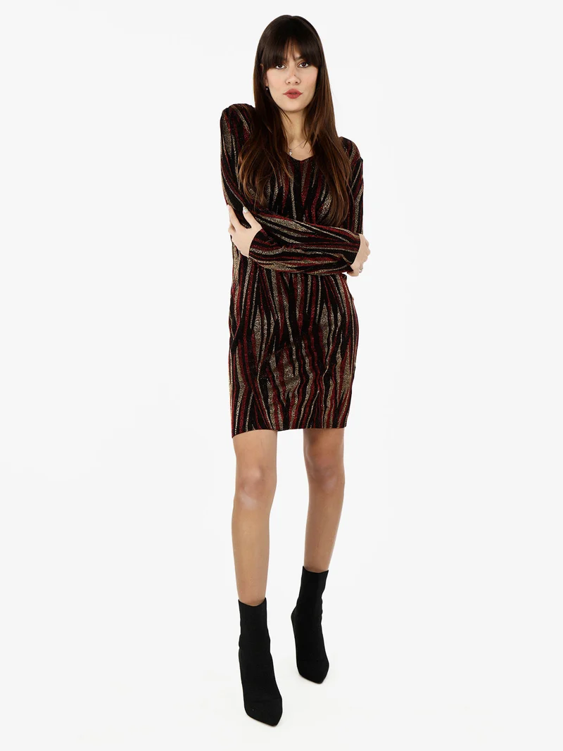 Abito donna a scollo a V con lurex - rosso