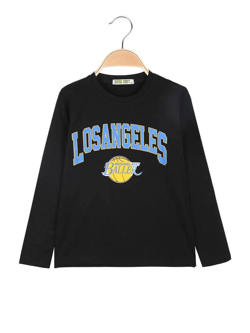 T-shirt maniche lunghe da bambino con stampa - nero