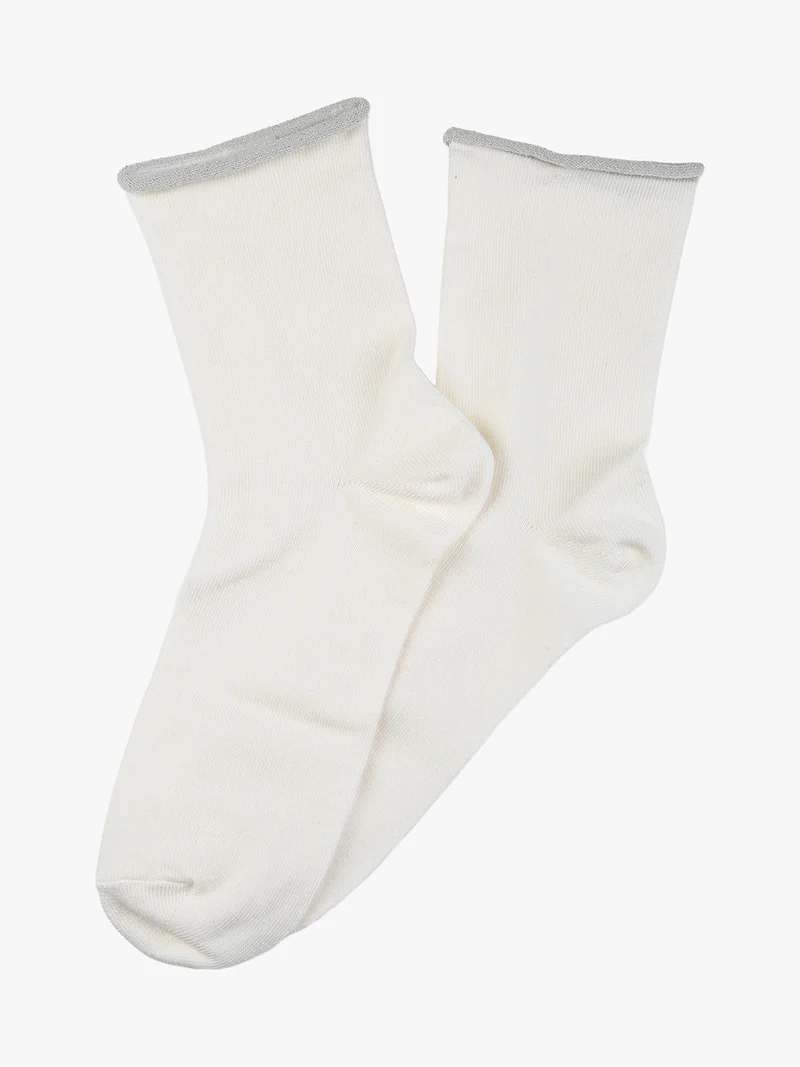 Calze corte donna in caldo cotone con bordo lurex - bianco