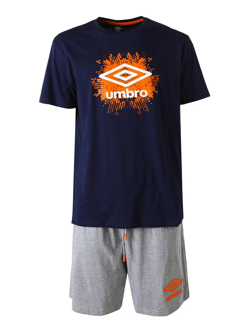 Completo corto da uomo sportivo in cotone con t-shirt e bermuda - blu scuro