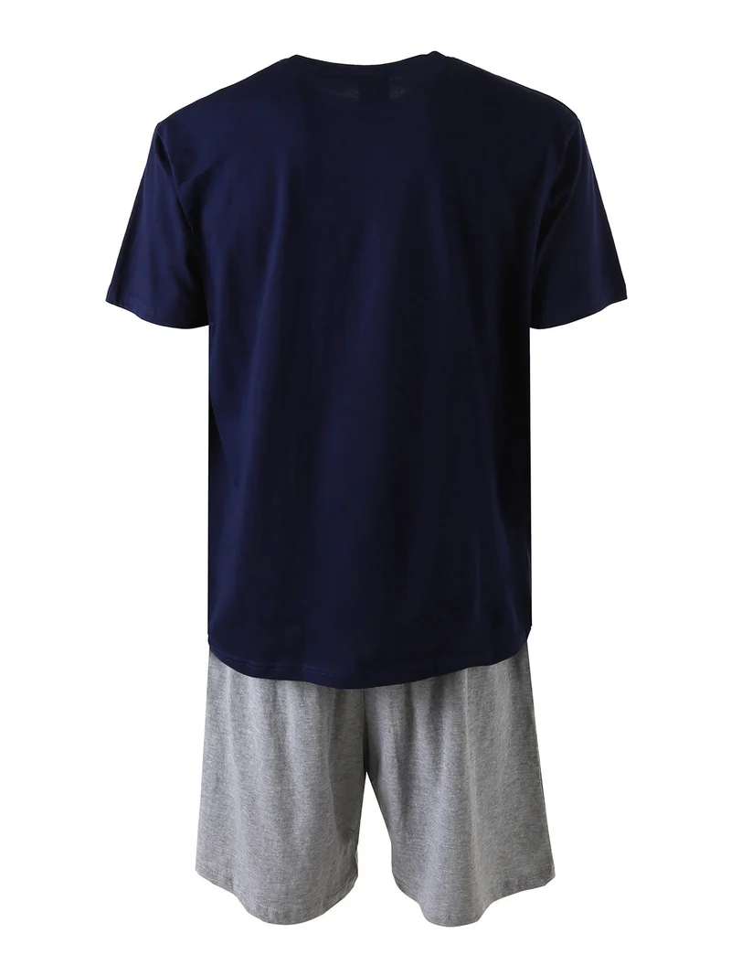 Completo corto da uomo sportivo in cotone con t-shirt e bermuda - blu scuro