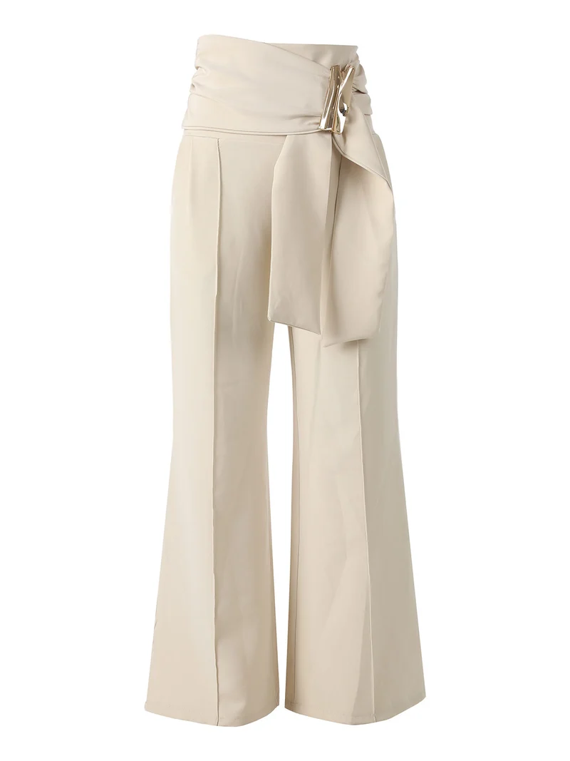 Pantaloni eleganti da donna a vita alta con dettaglio - beige