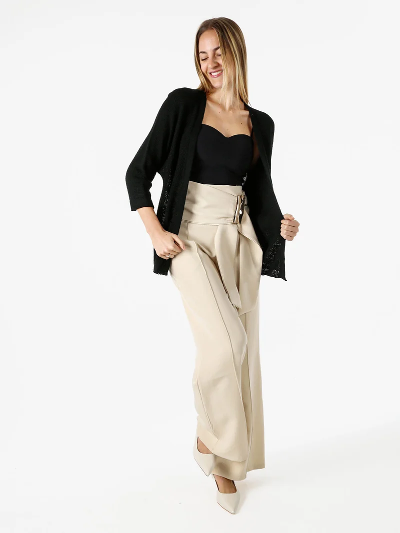 Pantaloni eleganti da donna a vita alta con dettaglio - beige