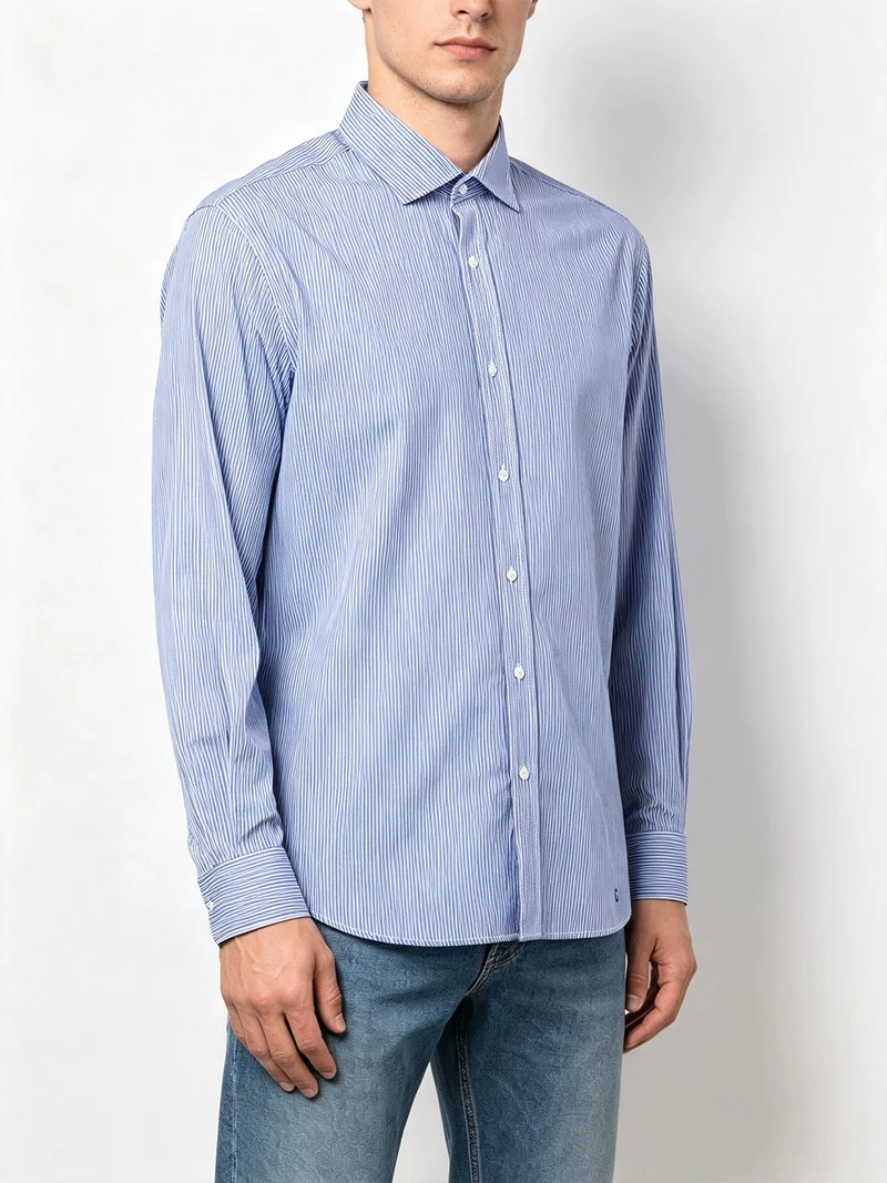 Camicia da uomo a righe regular fit in cotone - cielo