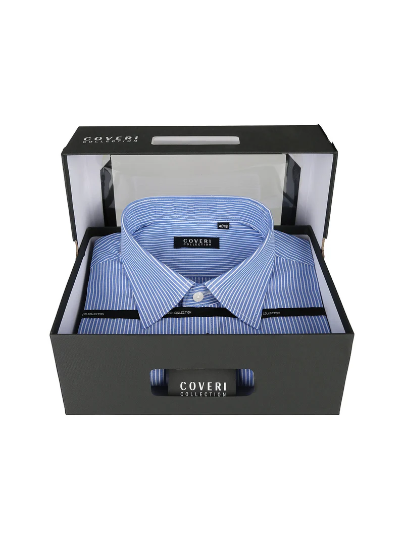 Camicia da uomo a righe regular fit in cotone - cielo