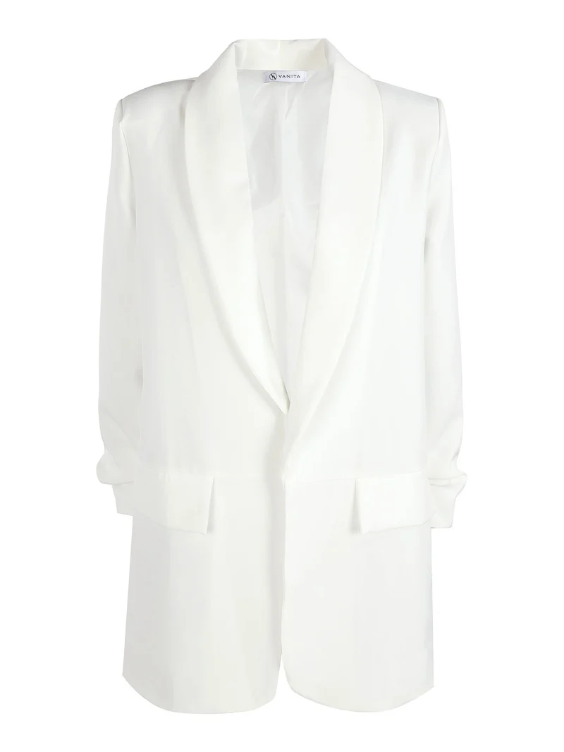 Blazer donna aperto con maniche arricciate - bianco