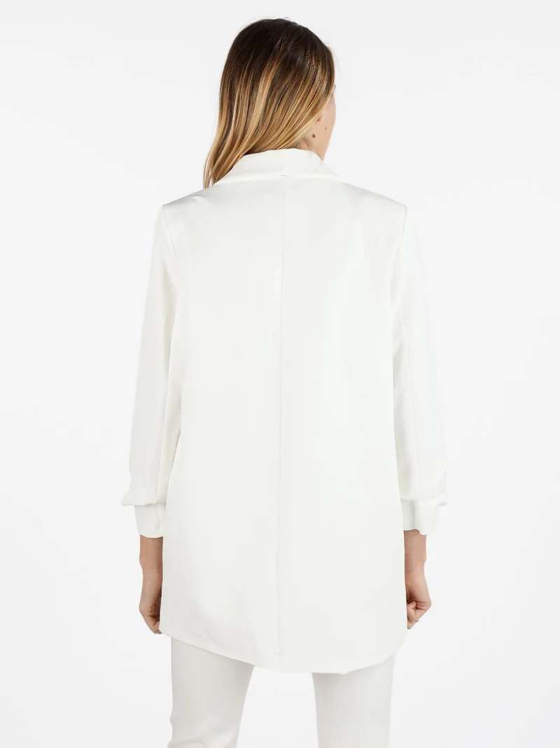Blazer donna aperto con maniche arricciate - bianco
