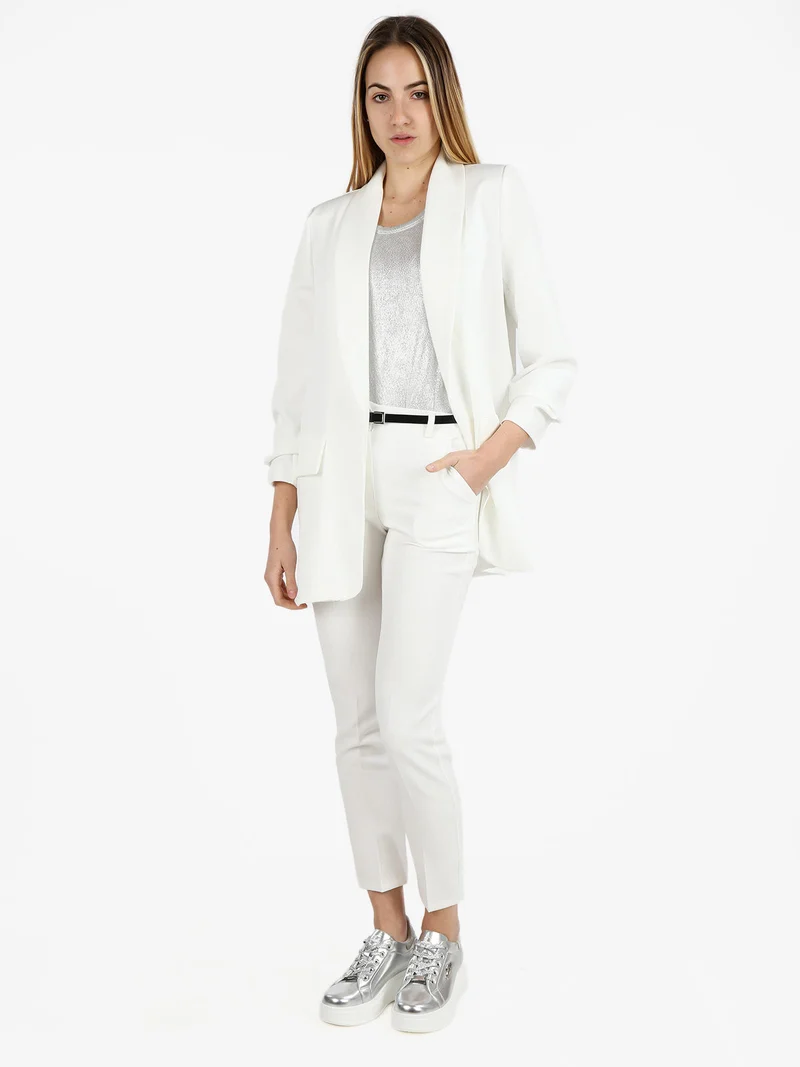 Blazer donna aperto con maniche arricciate - bianco