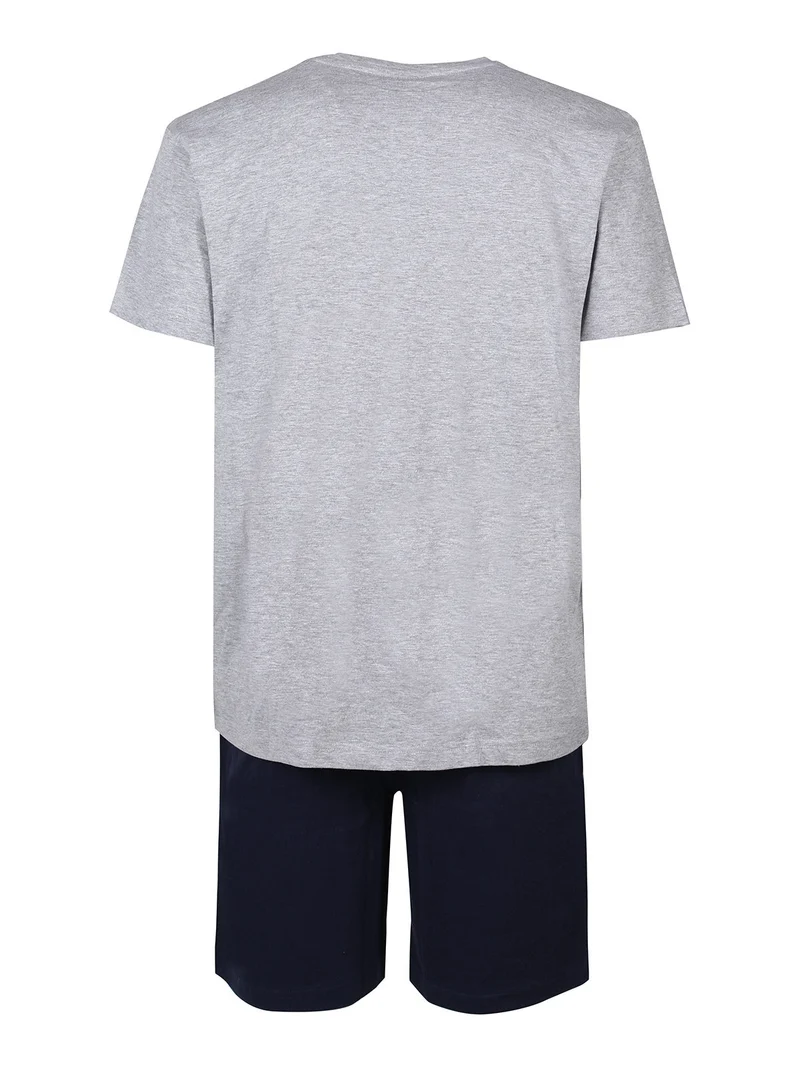 Completo corto da uomo in cotone con scritta - grigio
