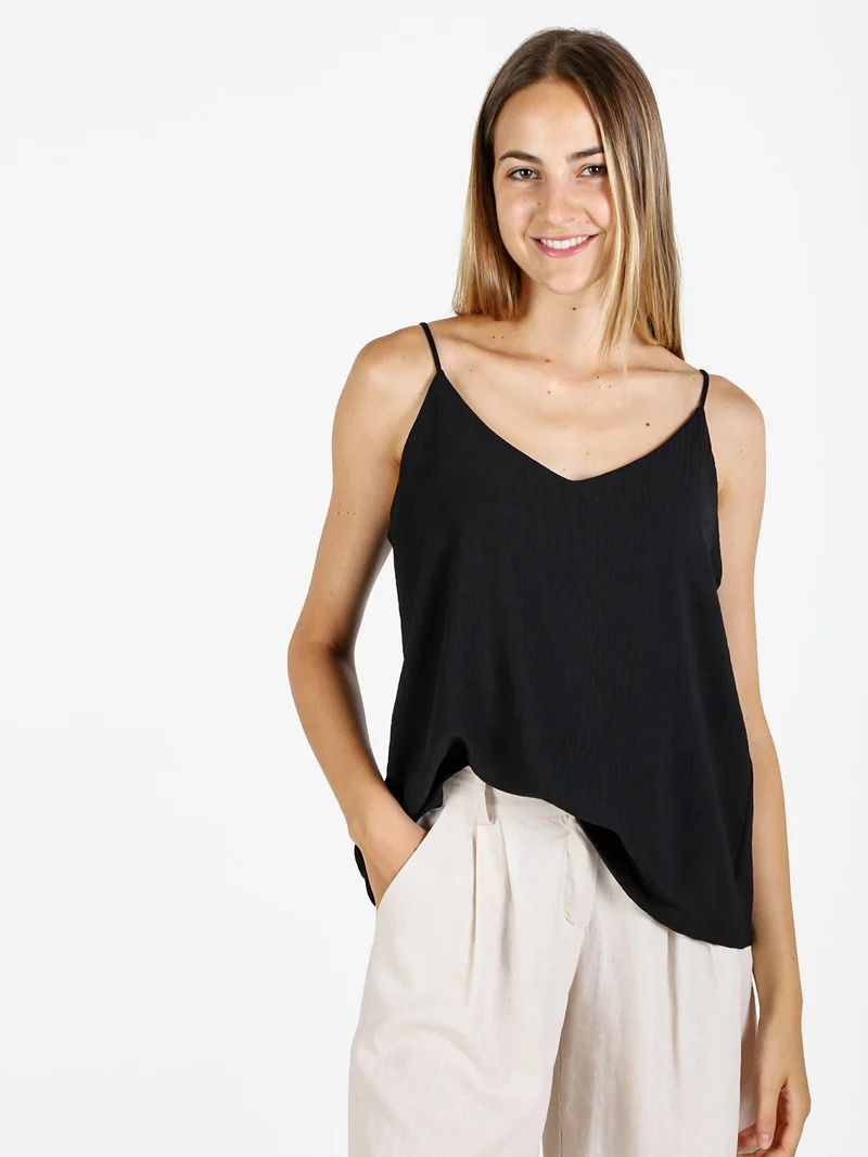Solada Top donna con spalline sottili e scollo V - nero