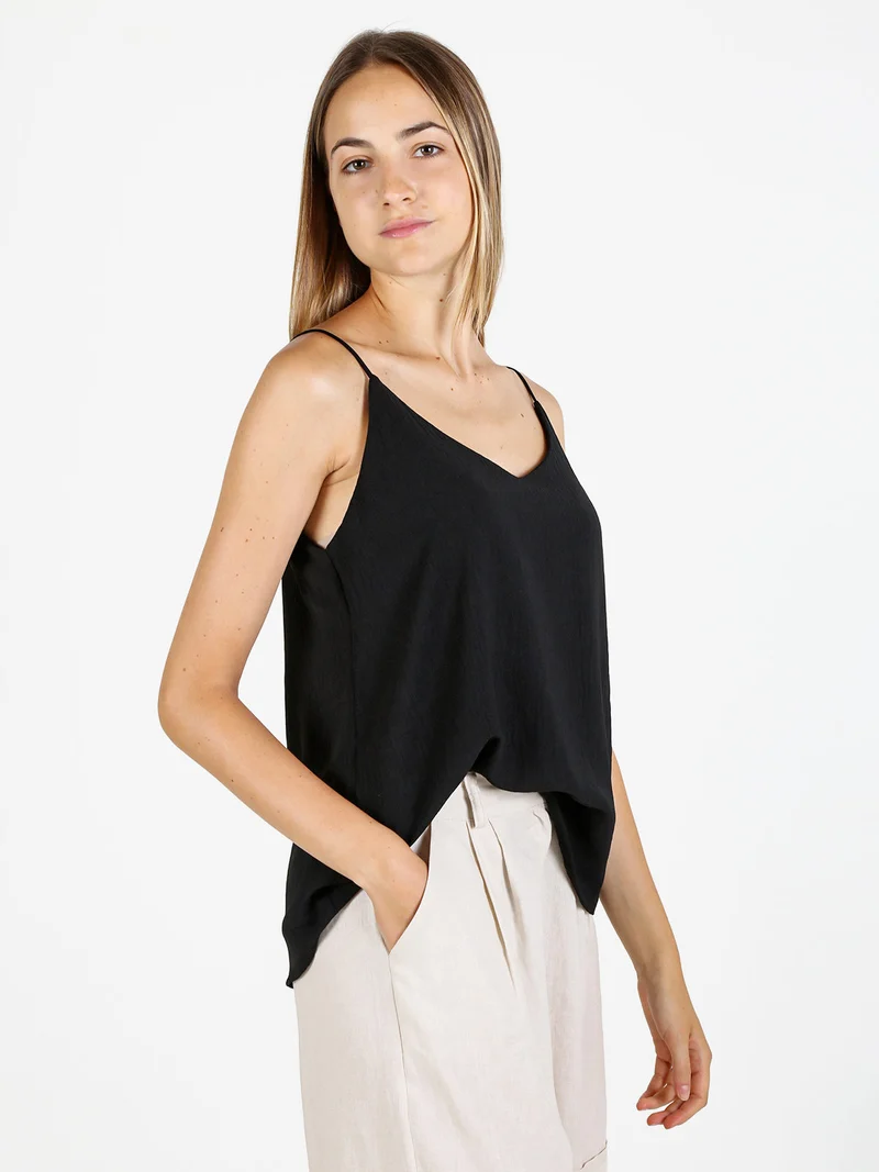 Solada Top donna con spalline sottili e scollo V - nero