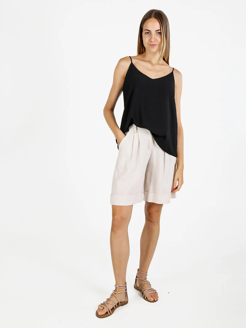 Solada Top donna con spalline sottili e scollo V - nero
