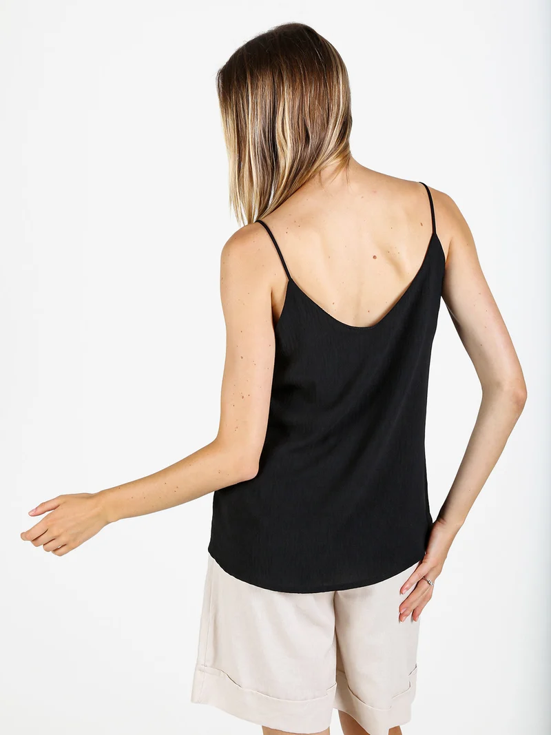 Solada Top donna con spalline sottili e scollo V - nero