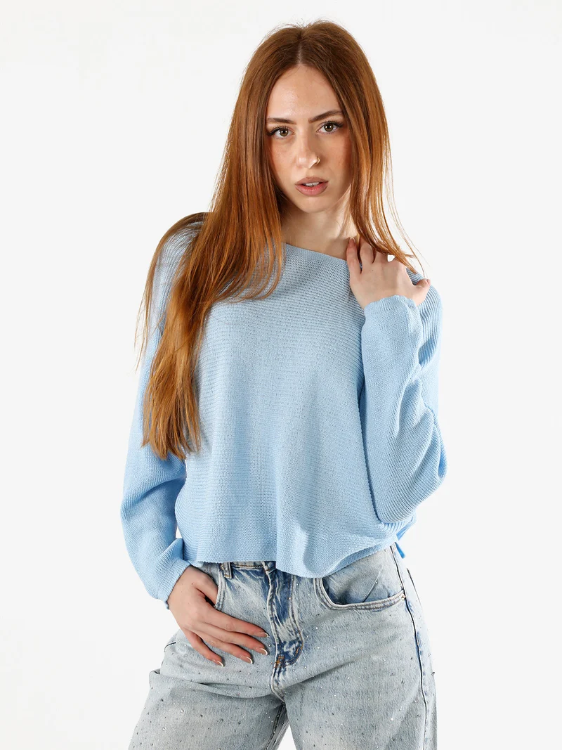 Maglia donna oversize con maniche a pipistrello - azzurro