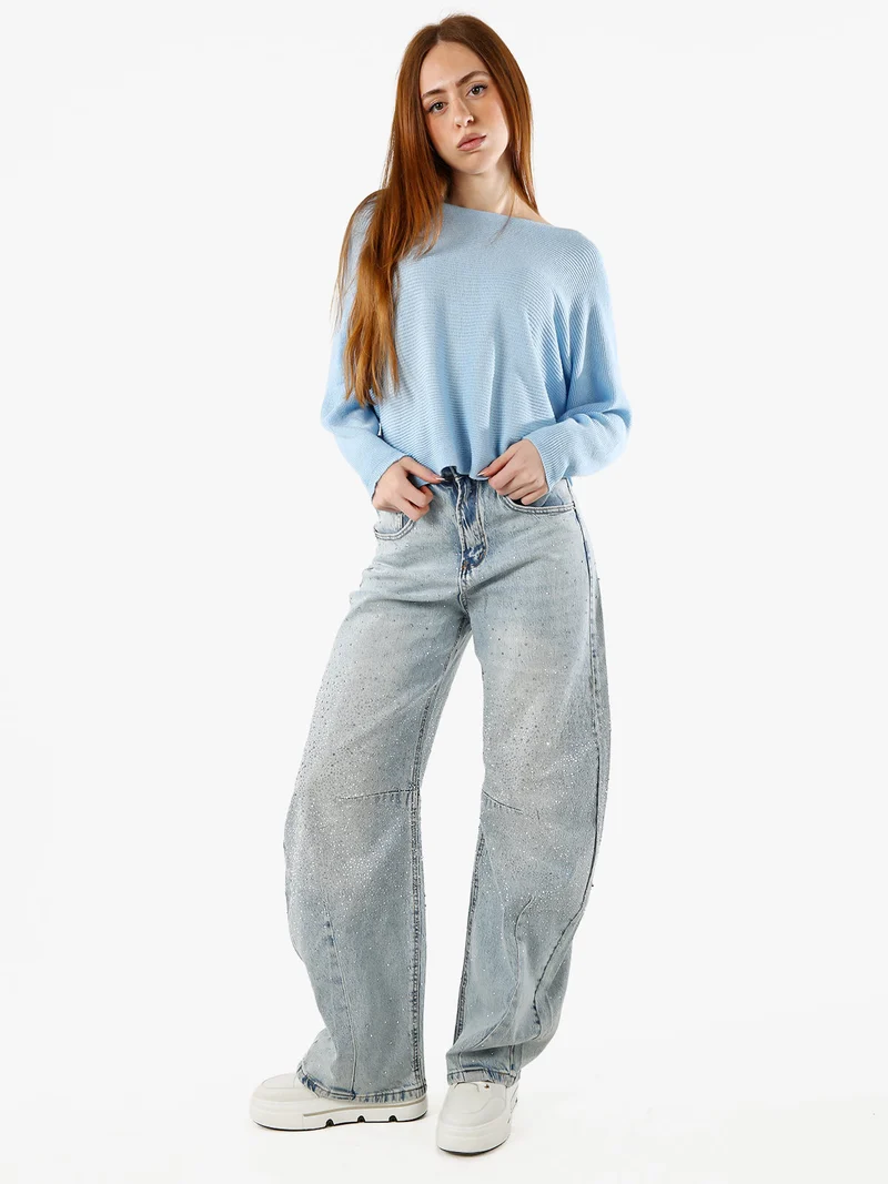 Maglia donna oversize con maniche a pipistrello - azzurro