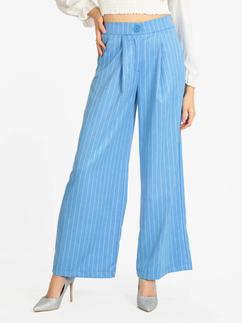 Pantaloni gessati donna a gamba larga - blu