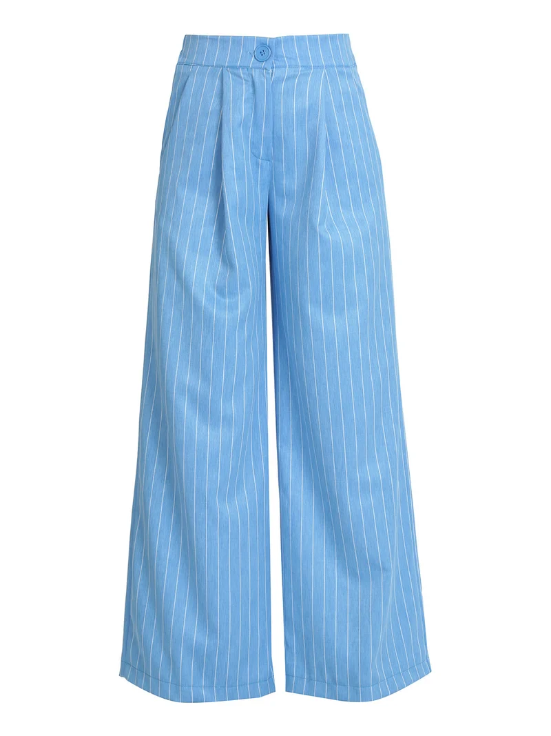 Pantaloni gessati donna a gamba larga - blu
