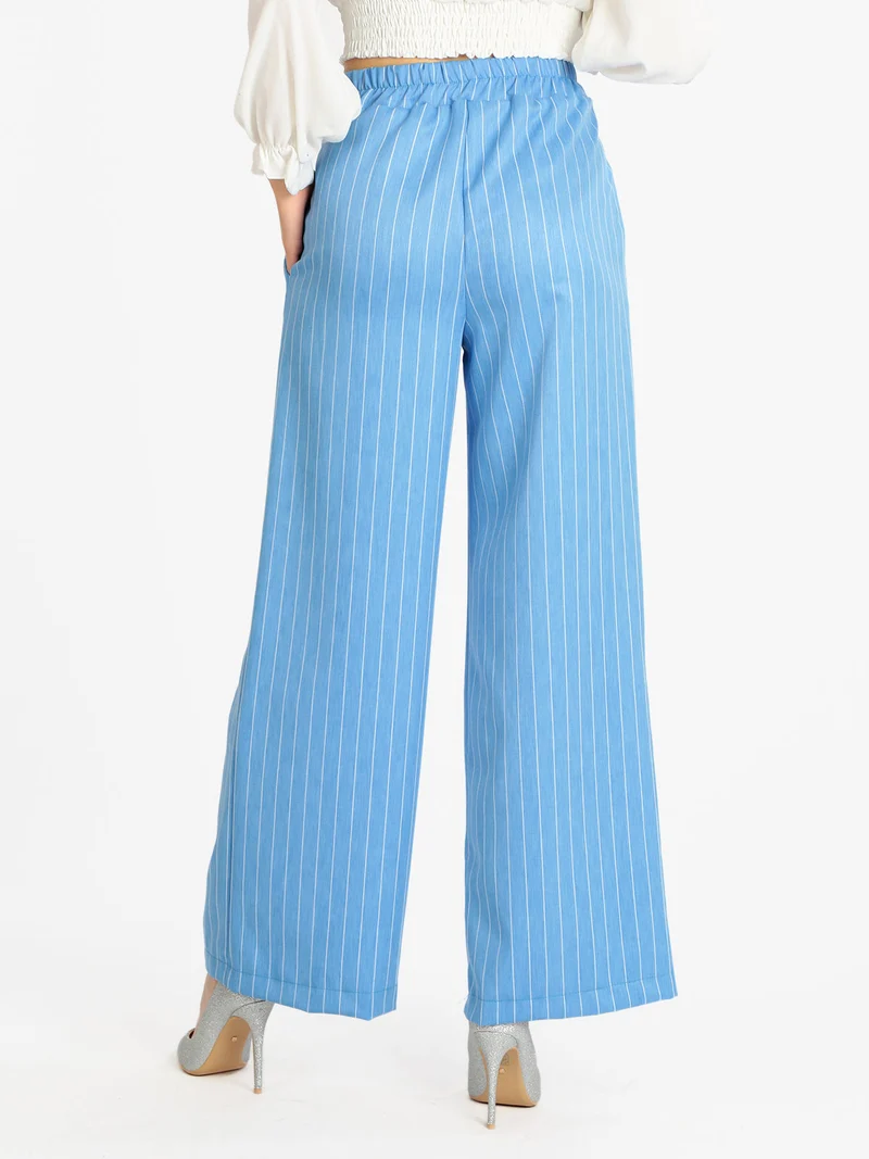Pantaloni gessati donna a gamba larga - blu