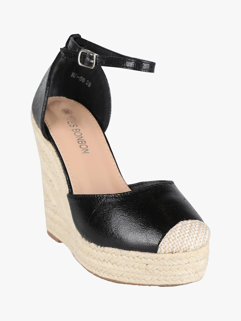 Sandali donna con zeppa in corda - nero