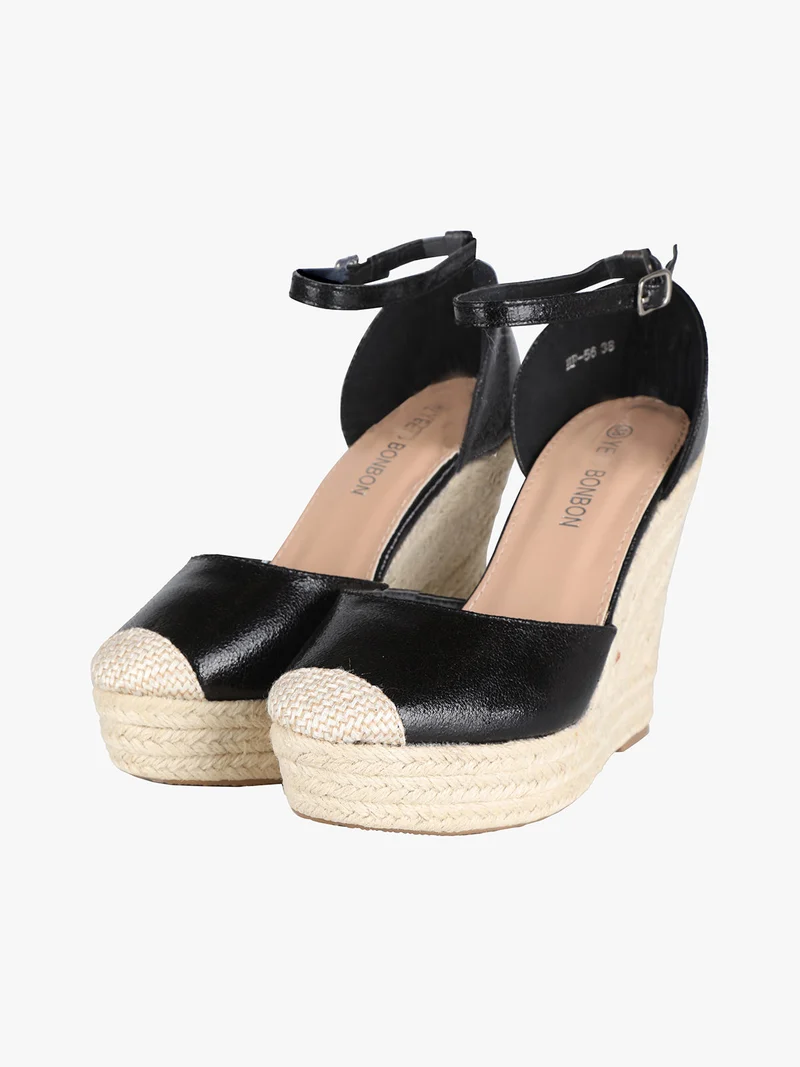 Sandali donna con zeppa in corda - nero