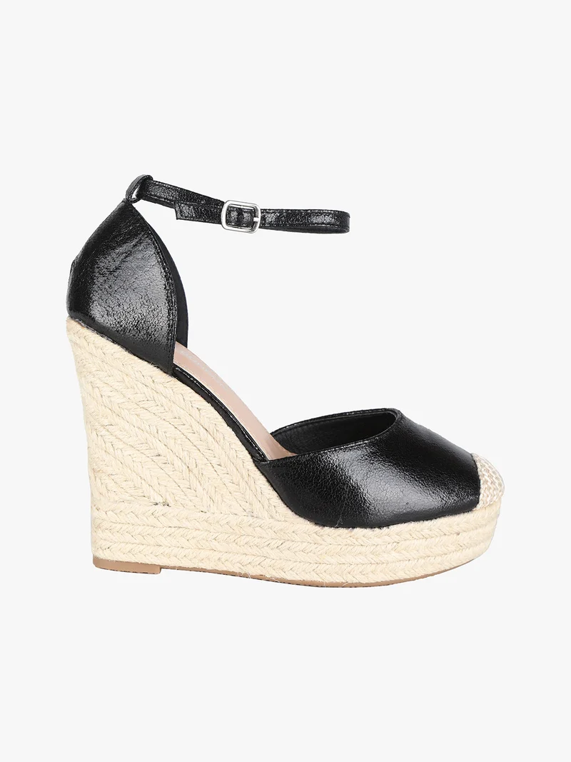Sandali donna con zeppa in corda - nero