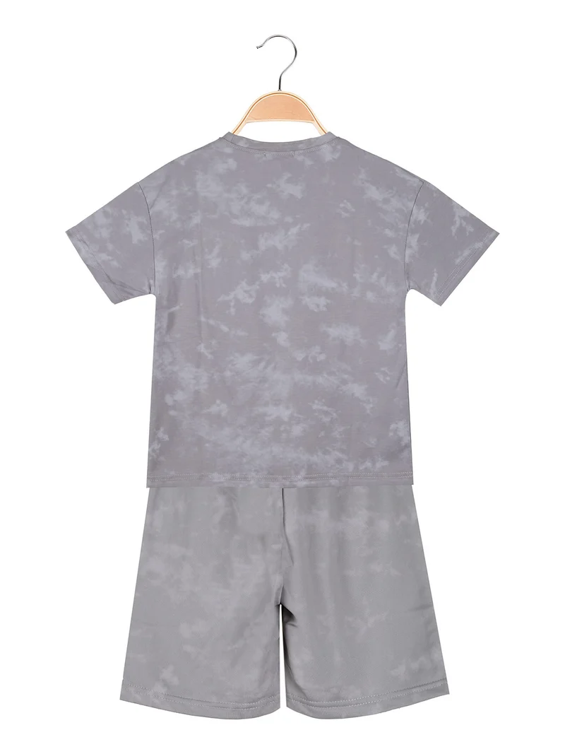 Completo corto da bambino in cotone con t-shirt e bermuda - grigio