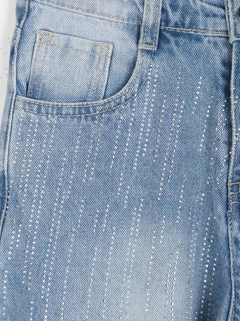 Jeans da bambina a gamba larga con strass - jeans