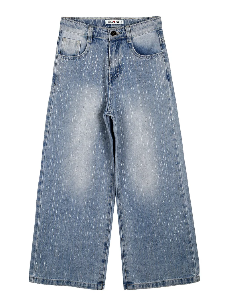 Jeans da bambina a gamba larga con strass - jeans