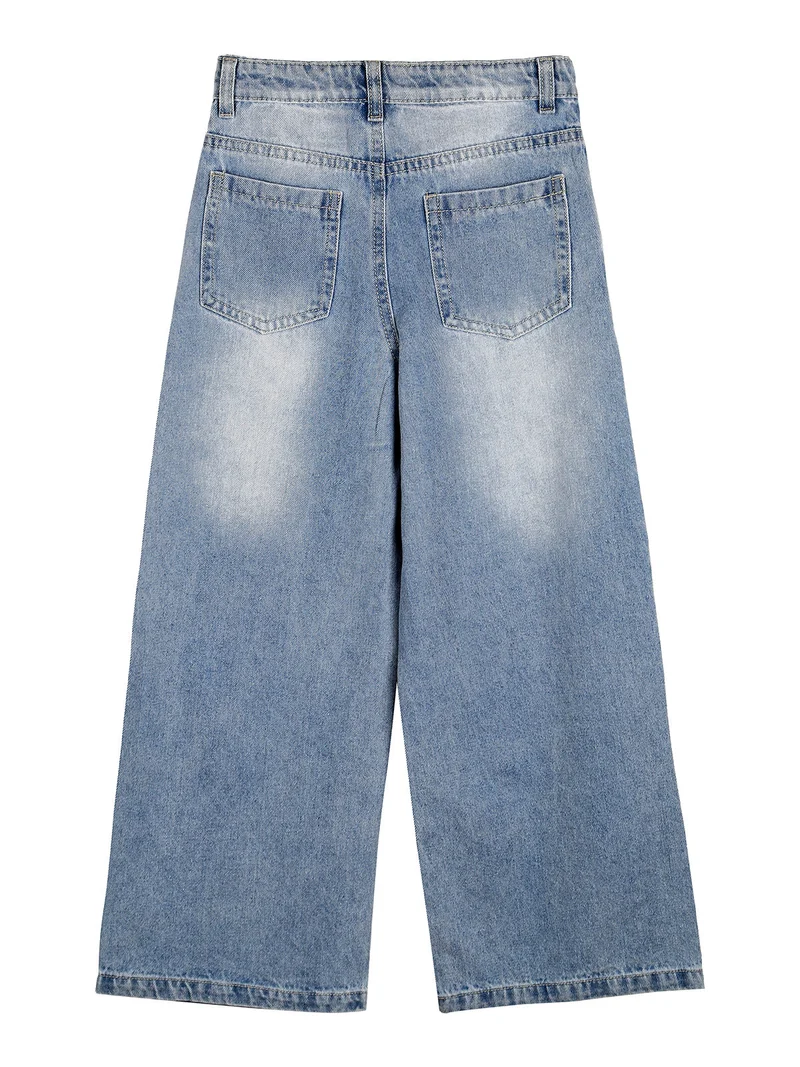 Jeans da bambina a gamba larga con strass - jeans