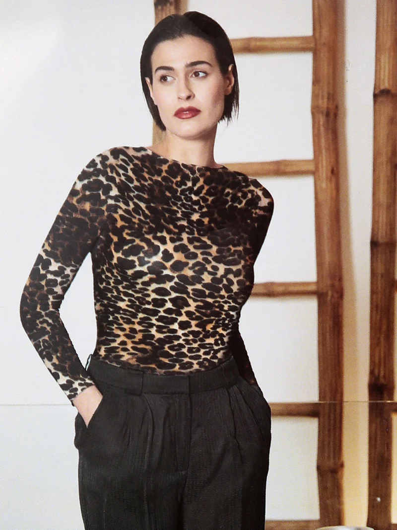Maglia donna animalier a manica lunga in cashmere - multicolore