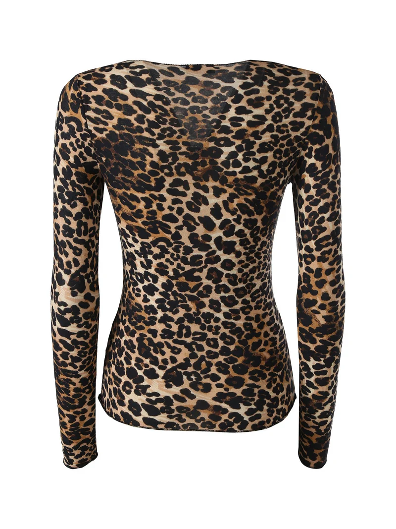 Maglia donna animalier a manica lunga in cashmere - multicolore