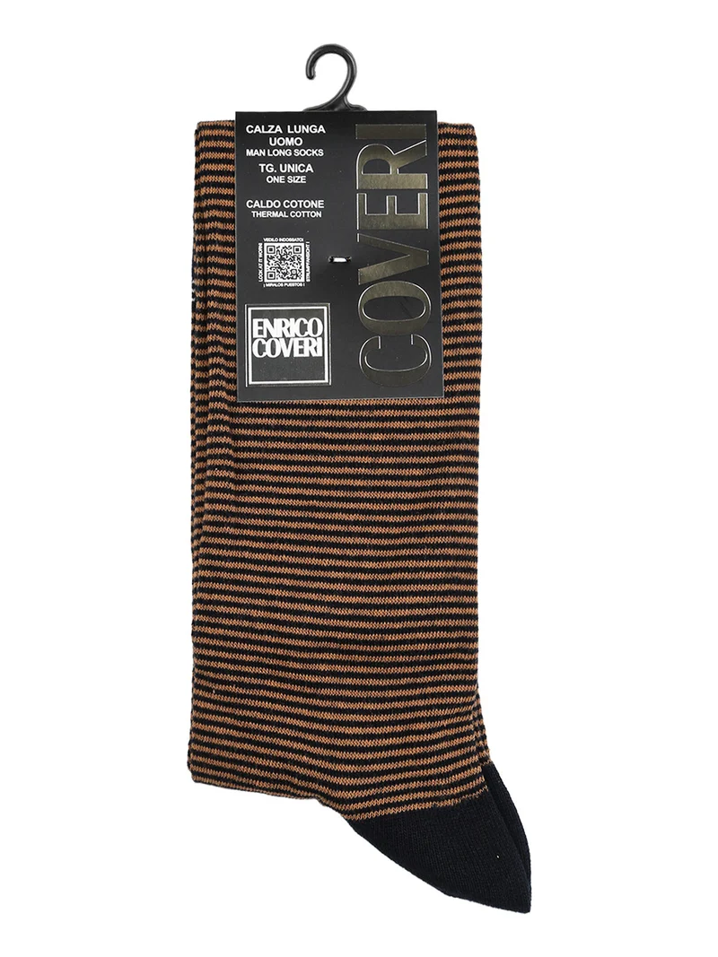 Calze lunghe rigate da uomo in caldo cotone - cammello