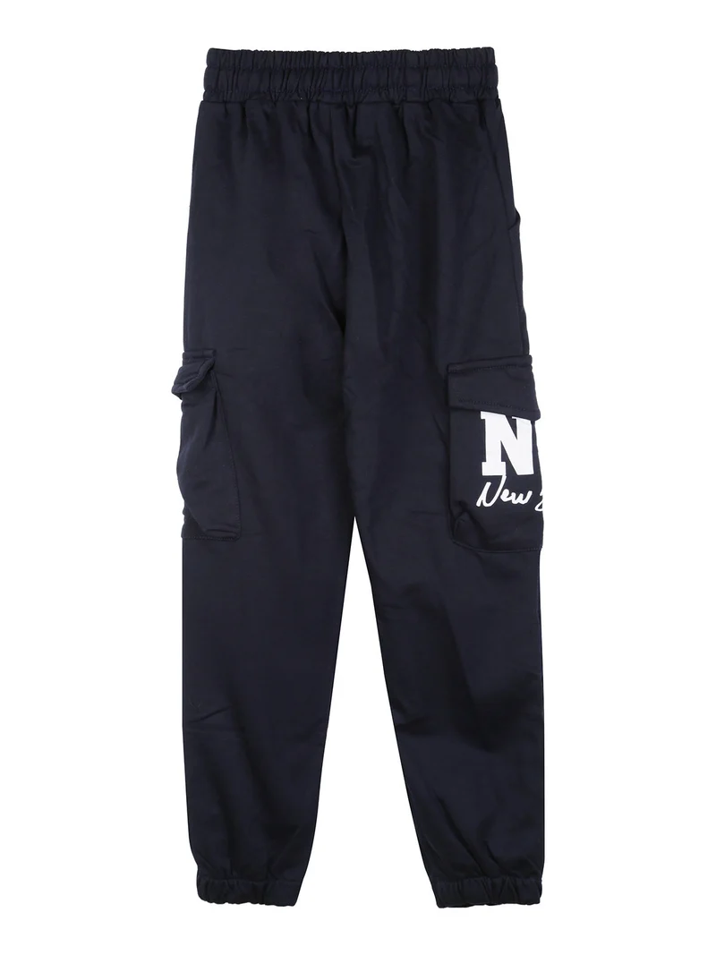 Pantaloni sportivi da bambino con tasconi laterali e interno felpato - blu scuro