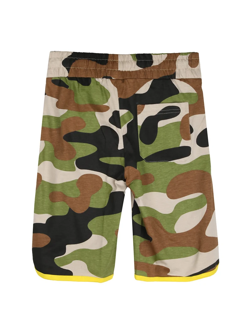 Completo corto 2 pezzi da ragazzo in cotone con t-shirt e bermuda militare - bianco
