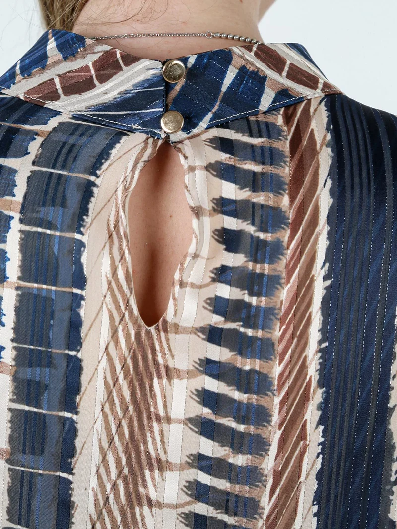 Blusa donna con stampe e maniche lunghe velate a palloncino - blu