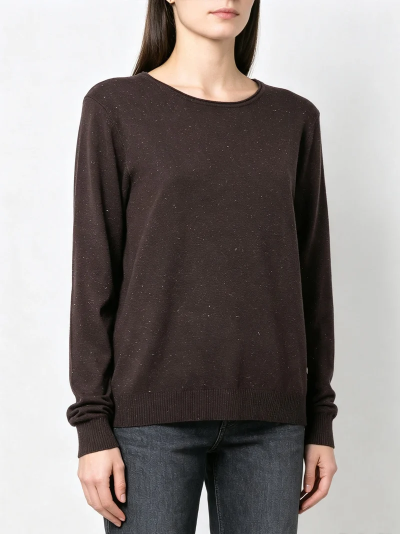 Pullover girocollo da donna in maglia con dettagli lurex - moro