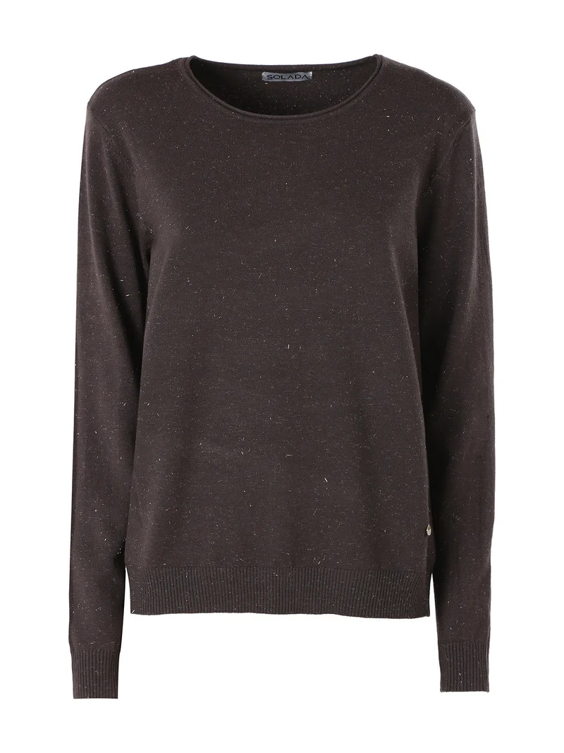 Pullover girocollo da donna in maglia con dettagli lurex - moro