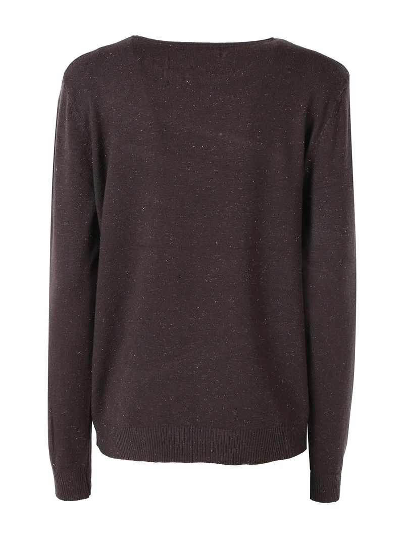Pullover girocollo da donna in maglia con dettagli lurex - moro