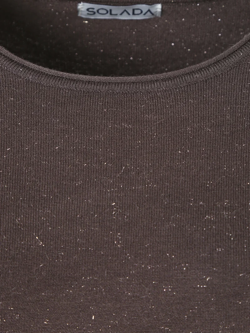 Pullover girocollo da donna in maglia con dettagli lurex - moro