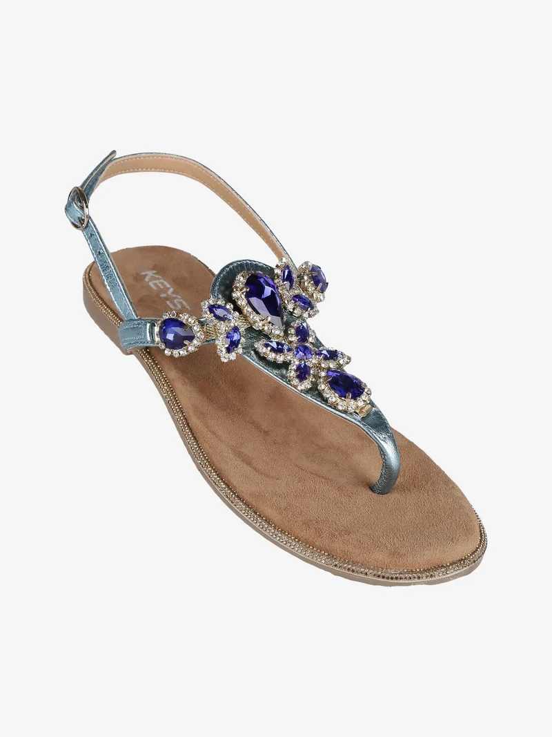 Sandali in pelle con pietre donna - celeste