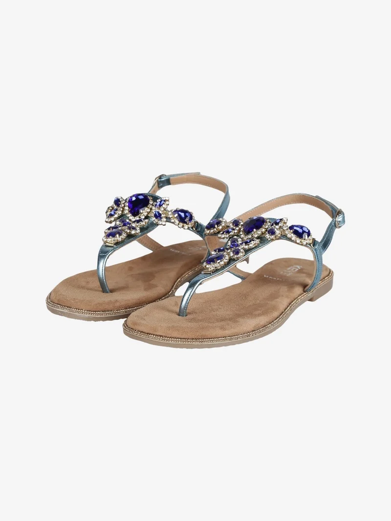 Sandali in pelle con pietre donna - celeste