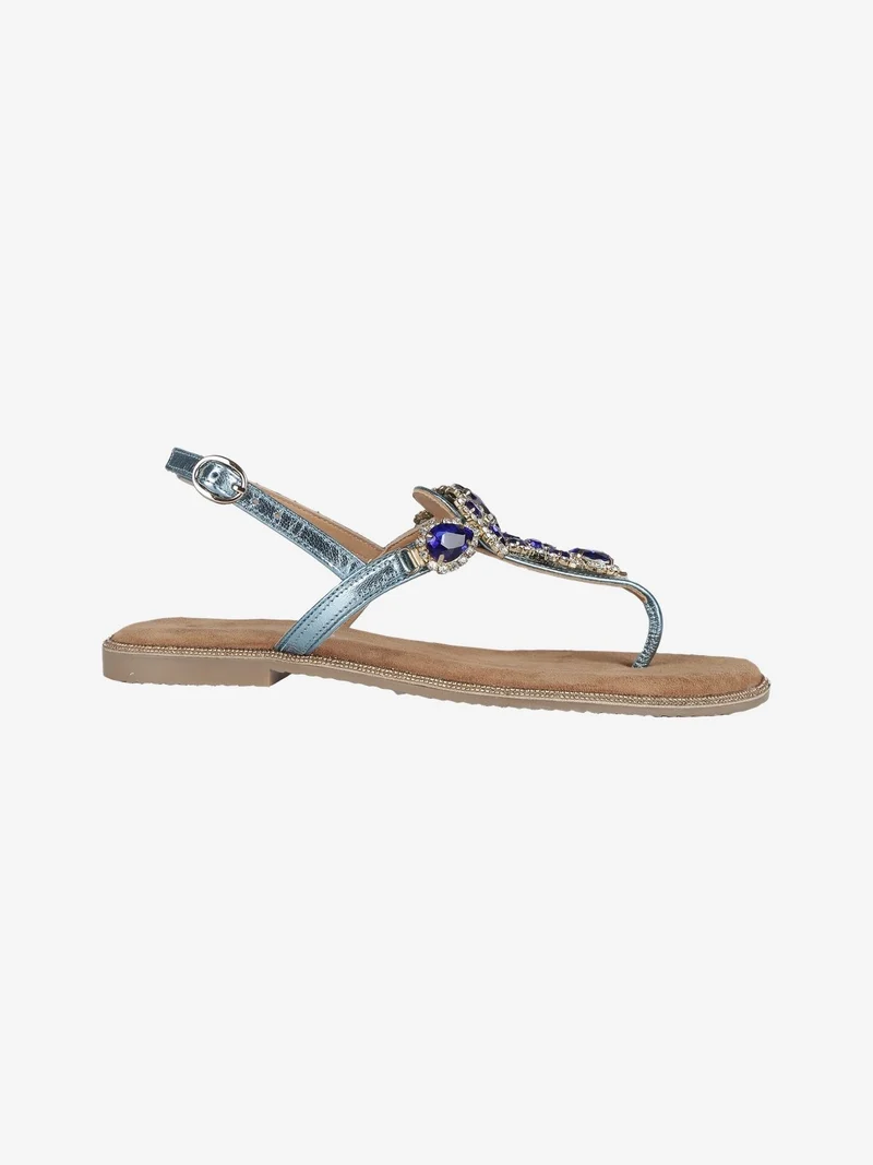 Sandali in pelle con pietre donna - celeste