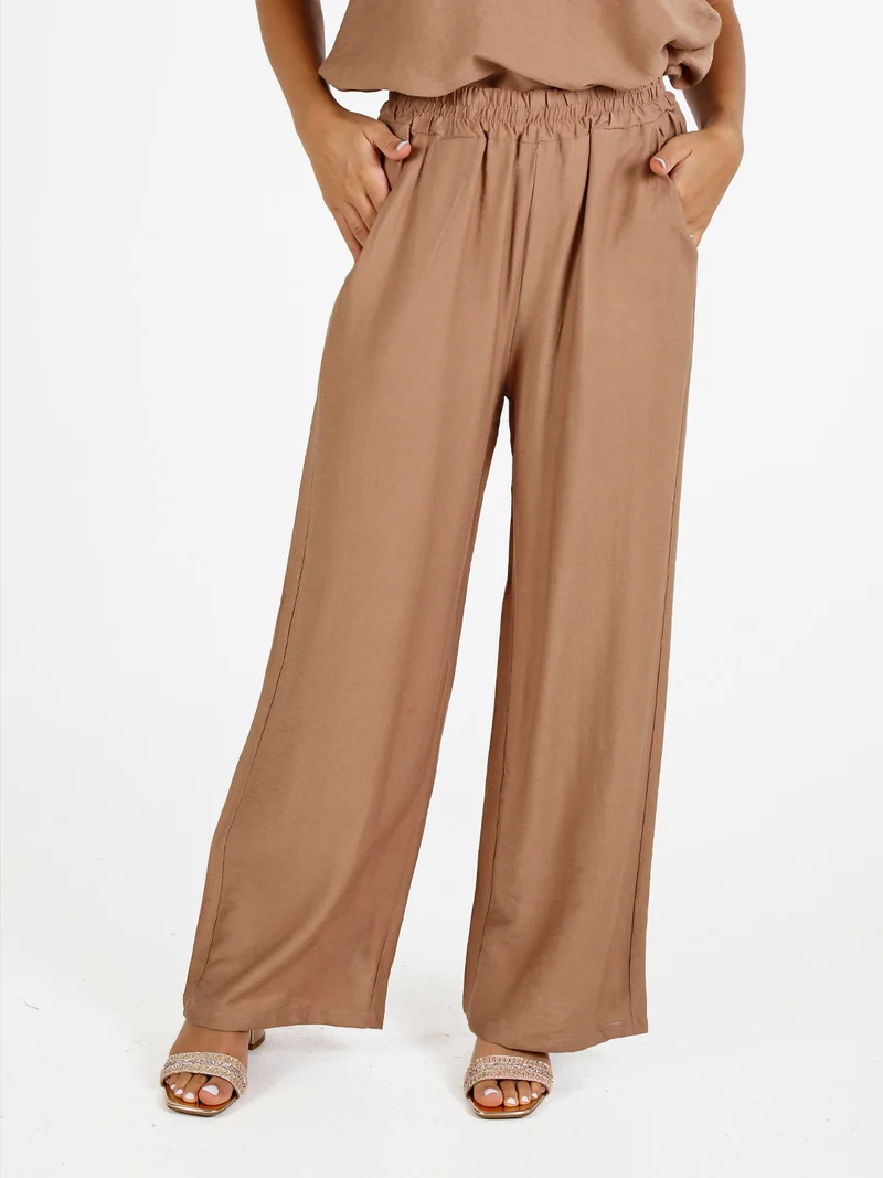 Pantaloni donna in viscosa a gamba larga - khaki