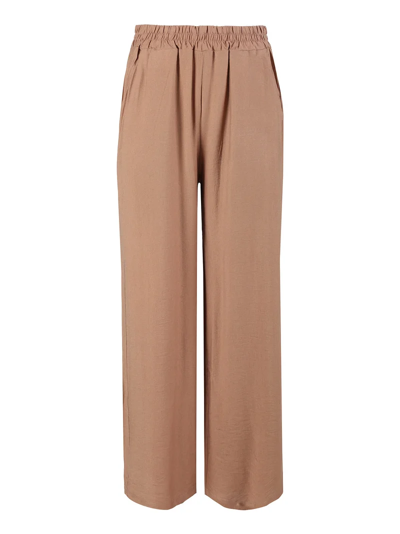 Pantaloni donna in viscosa a gamba larga - khaki