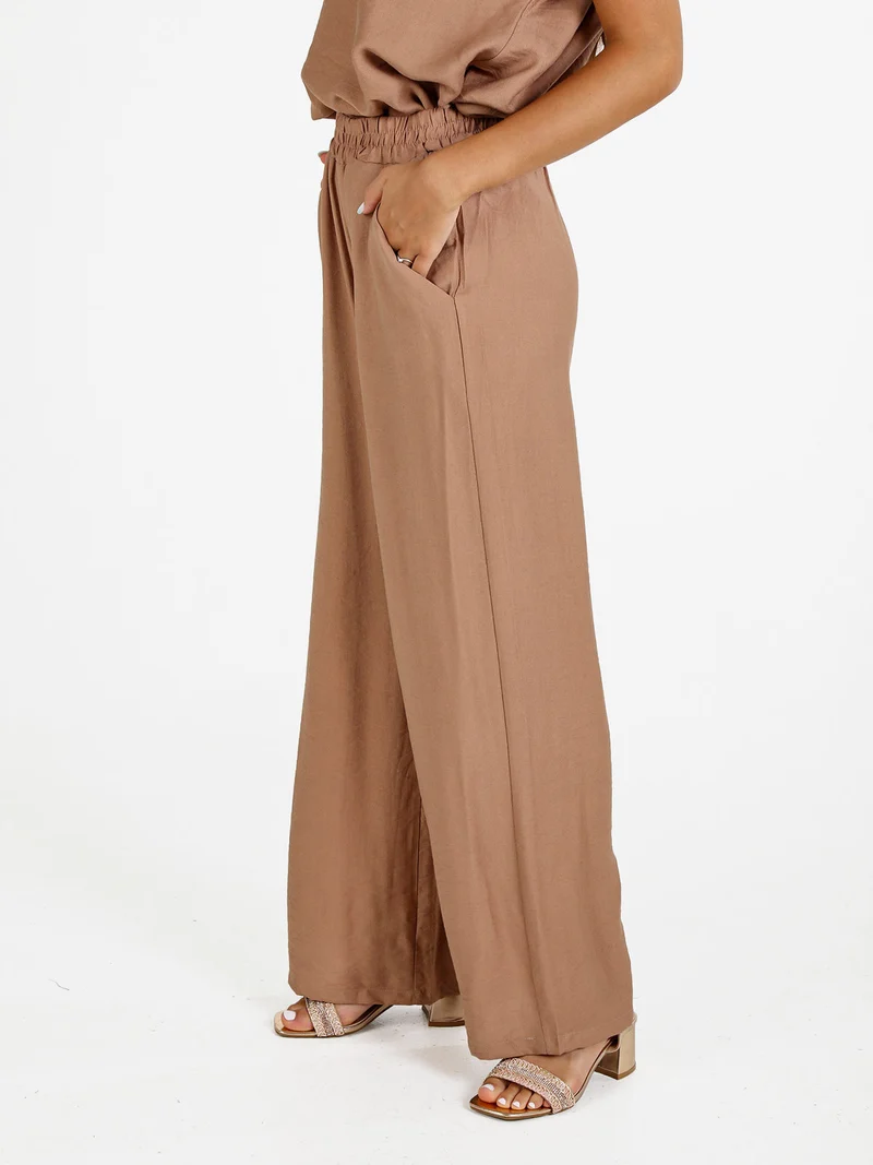 Pantaloni donna in viscosa a gamba larga - khaki