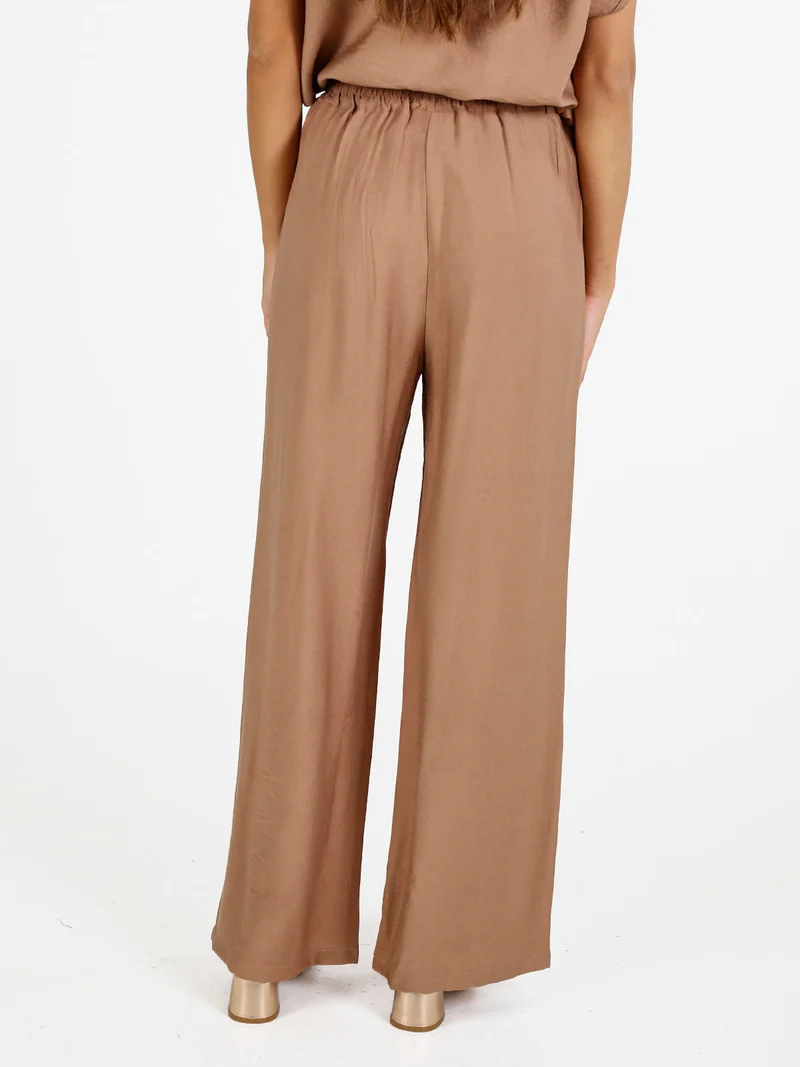 Pantaloni donna in viscosa a gamba larga - khaki